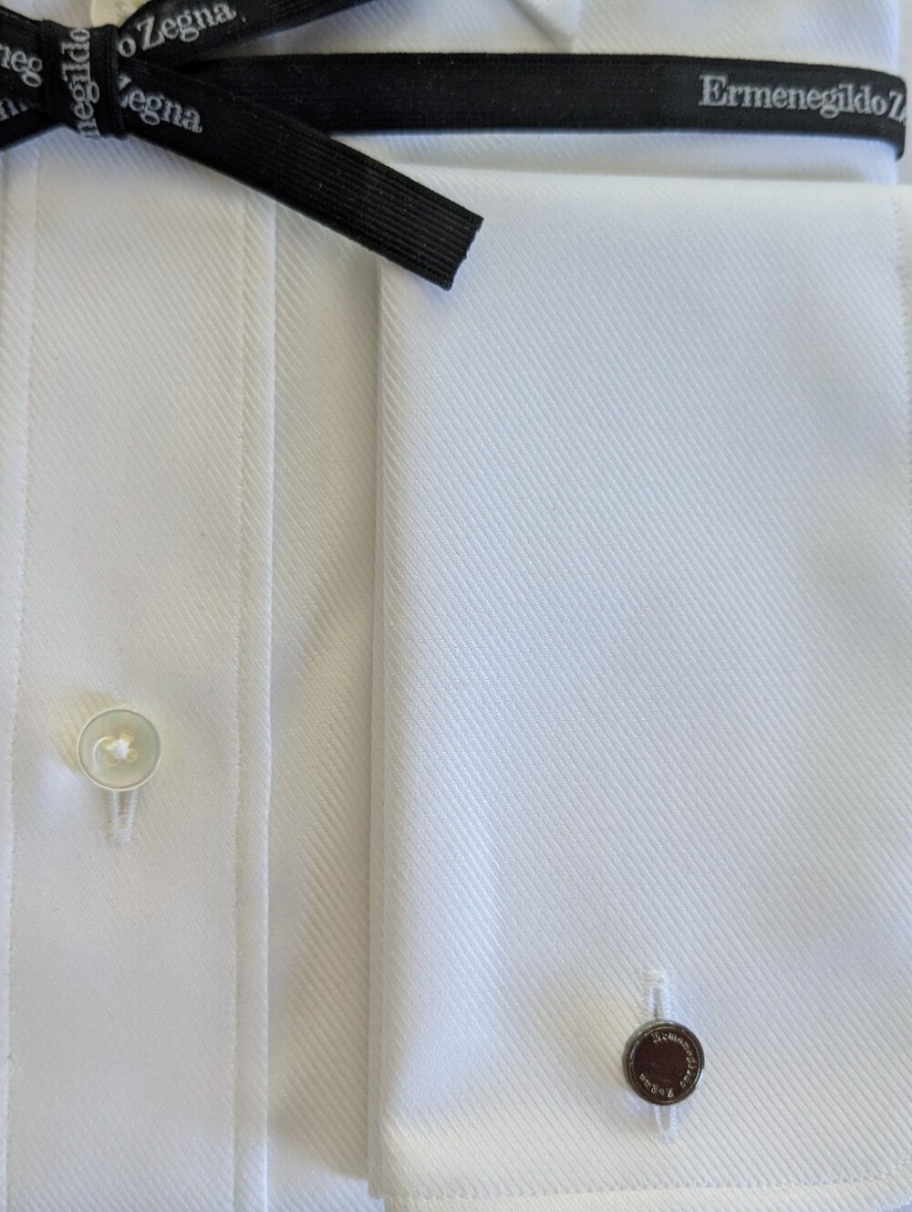 Ermenegildo Zegna White Textured Dress Shirt French Cuffs Size 17 - Picture 4 of 6
